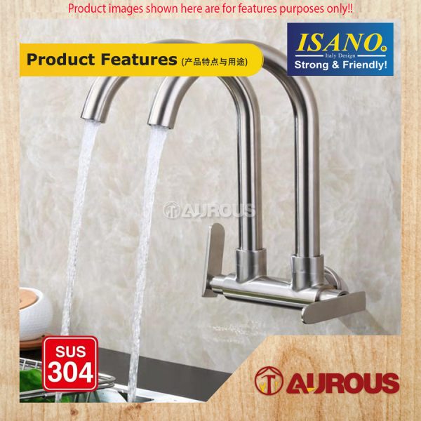 ISANO ECO 1/2'' TWIN SWAN NECK WALL SINK TAP FAUCET (1000TS) - Image 4