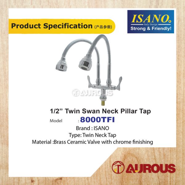 ISANO ECO 1/2" FLEXIBLE TWIN PILLAR SINK TAP FAUCET (8000TFI) - Image 2