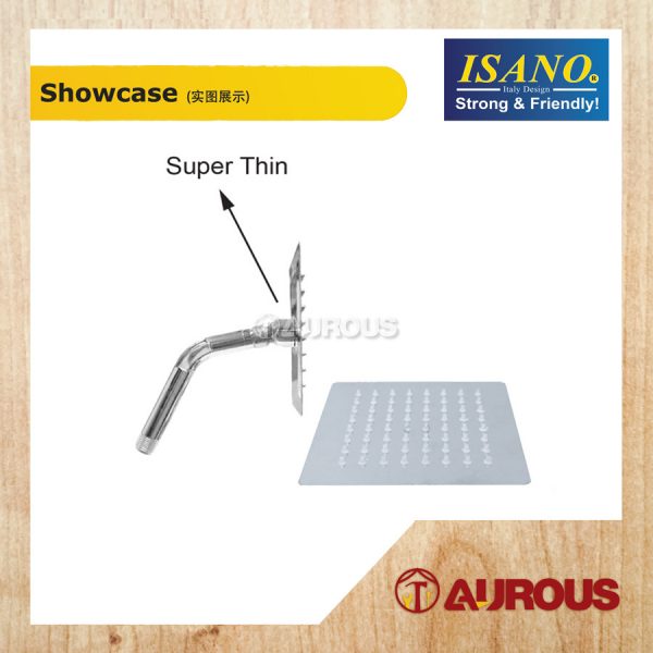ISANO SUPER THIN STAINLESS STEEL SQUARE SHOWER HEAD WITH ABS CHROME ARM (4'' , 6'' , 8'') - Image 2