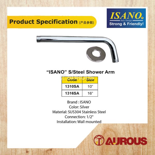 ISANO STAINLESS STEEL SHOWER ARM (10'' 1310SA / 16'' 1316SA) - Image 3
