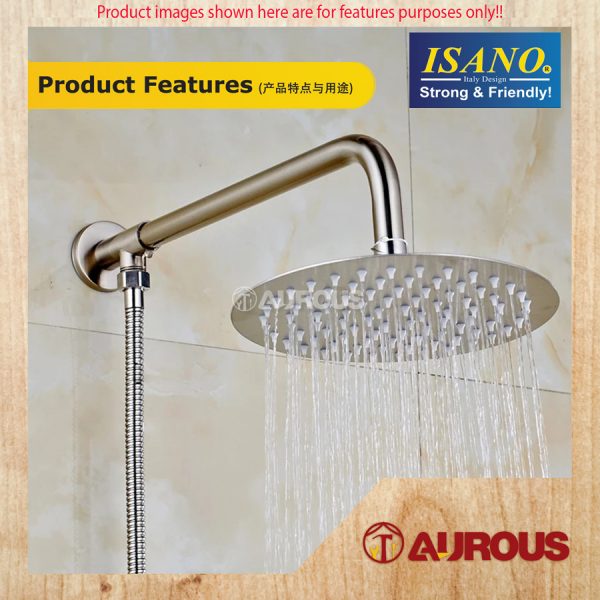 ISANO SUPER THIN STAINLESS STEEL ROUND SHOWER HEAD WITH ABS CHROME ARM (4'' , 6'' , 8'') - Image 4