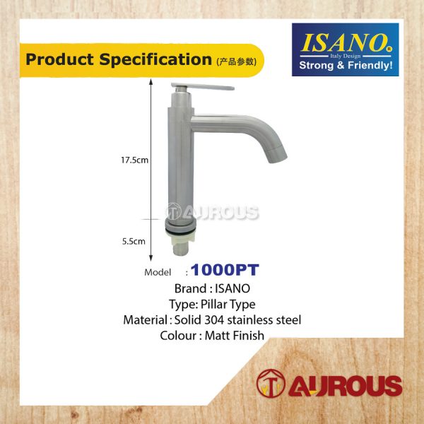 ISANO ECO 1/2" PILLAR BASIN TAP 7'' HEIGHT (1000PT) - Image 2