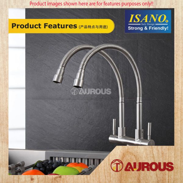 ISANO ECO 1/2" FLEXIBLE TWIN WALL NECK SINK TAP FAUCET (1000TFS) - Image 4