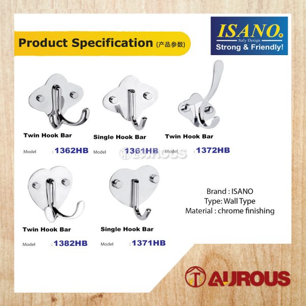 ISANO SINGLE/TWIN HOOK BAR WALL MOUNT TOWEL CLOTH HANGER - Image 9