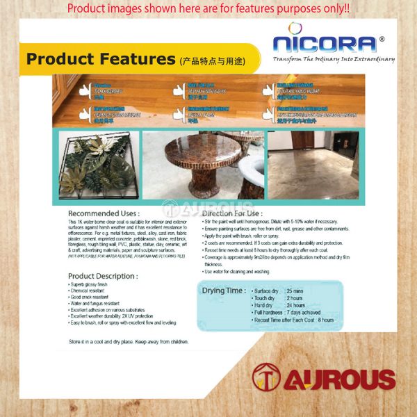 NICORA HD1900 HYDRO CLEAR PAINT/WATER BASED MULTIPURPOSE UV TOPCOAT & GLOSS FINISHING (1LT) - Image 5