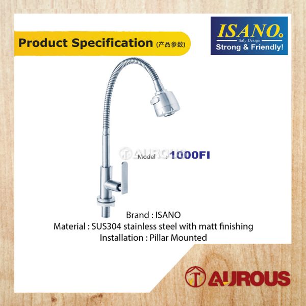 ISANO ECO 1/2'' FLEXIBLE SWAN SINK PILLAR TYPE TAP FAUCET (1000FI) - Image 2