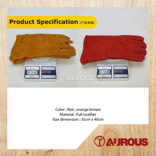 FULL LEATHER WELDING HAND GLOVES 13" (ORANGE BROWN / RED) - 1 PAIR - Image 7