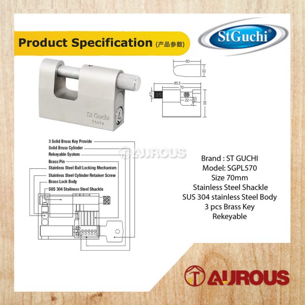 ST GUCHI ANTI CUT PADLOCK SGPL-570/701 (70MM) - Image 2
