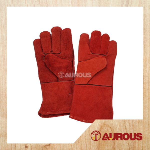FULL LEATHER WELDING HAND GLOVES 13" (ORANGE BROWN / RED) - 1 PAIR