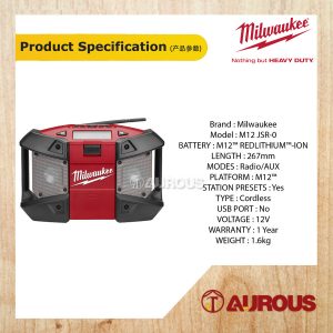 MILWAUKEE M12 RADIO SPEAKER C/W MP3 PLAYER CONNECTION C12 JSR-0 (BARE TOOL) - Image 6
