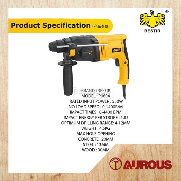 BESTIR 550W 24MM ROTARY HAMMER DRILL / MESIN GERUDI TUKUL PUTAR (P0604) - Image 6