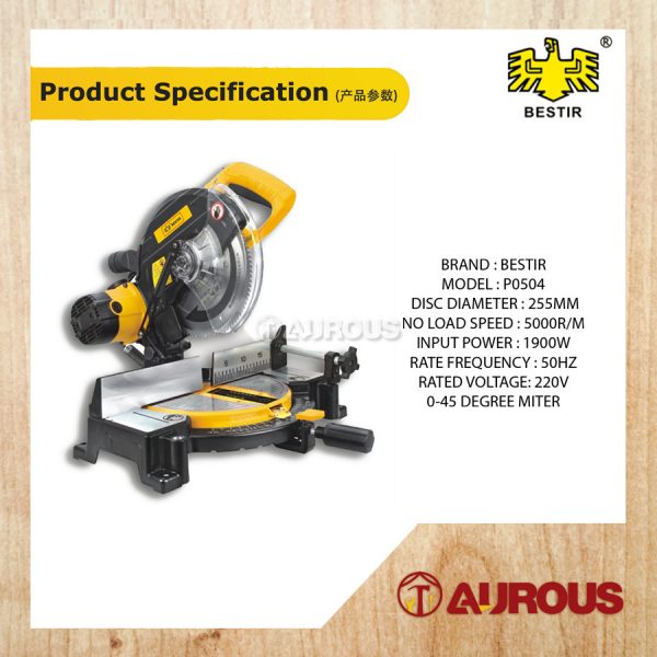 BESTIR 10'' CIRCULAR MITRE SAW 1900W ALUMINIUM & WOOD BASE / MESIN GERGAJI PEMOTONG KAYU & ALUMINIUM (P0504) - Image 6