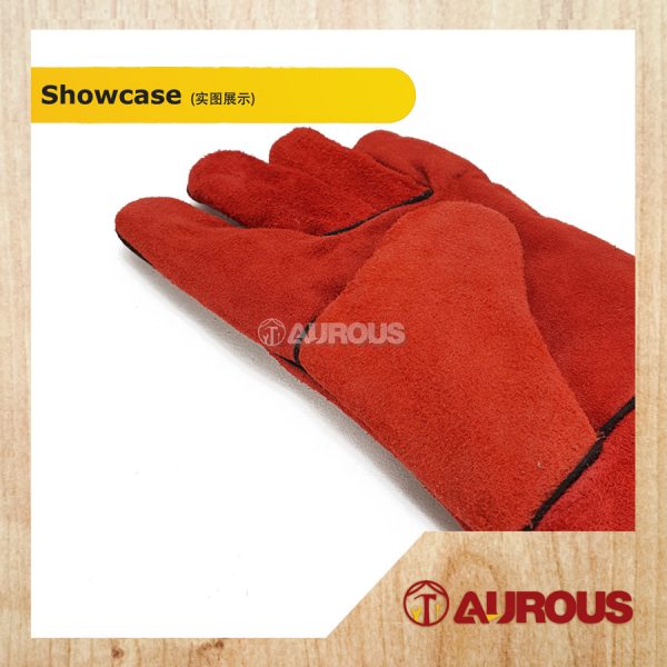 FULL LEATHER WELDING HAND GLOVES 13" (ORANGE BROWN / RED) - 1 PAIR - Image 5
