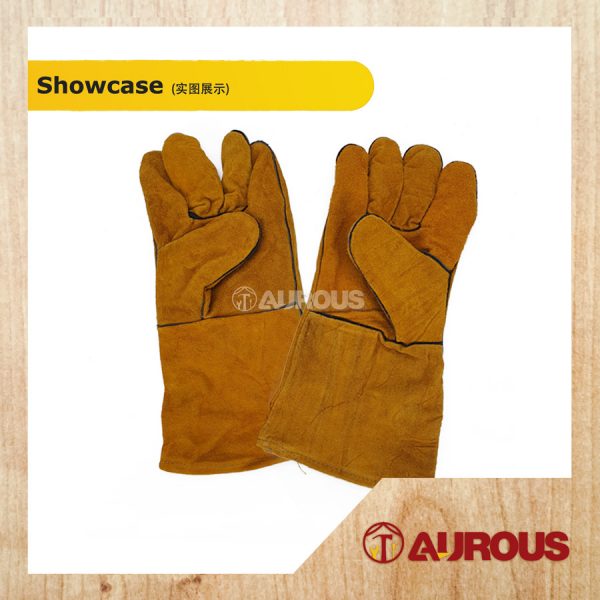 FULL LEATHER WELDING HAND GLOVES 13" (ORANGE BROWN / RED) - 1 PAIR - Image 2