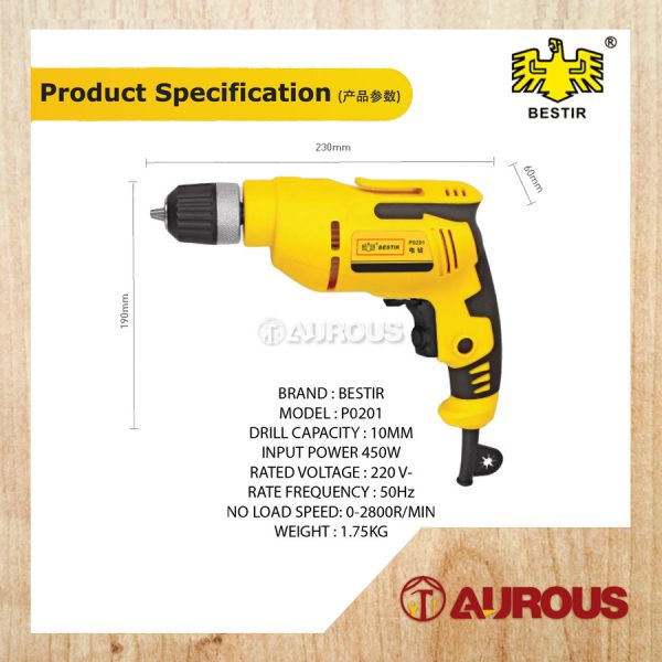 BESTIR 10MM ELECTRIC DRILL 450W / GERUDI ELEKTRIK (P0201) - Image 5