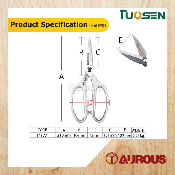 TUOSEN HEAVY DUTY STAINLESS STEEL SCISSOR WITH RUBBER HANDLE / GUNTING (14377) - Image 4