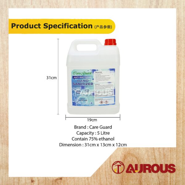 5L CARE GUARD LIQUID TYPE HAND SANITIZER DISINFECTANT KILL 99.9% GERMS CONTAIN 75% ETHANOL ALCOHOL - Image 4