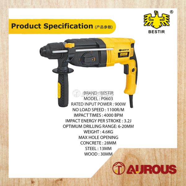 BESTIR 900W 28MM ROTARY HAMMER DRILL / MESIN GERUDI TUKUL PUTAR (P0603) - Image 6