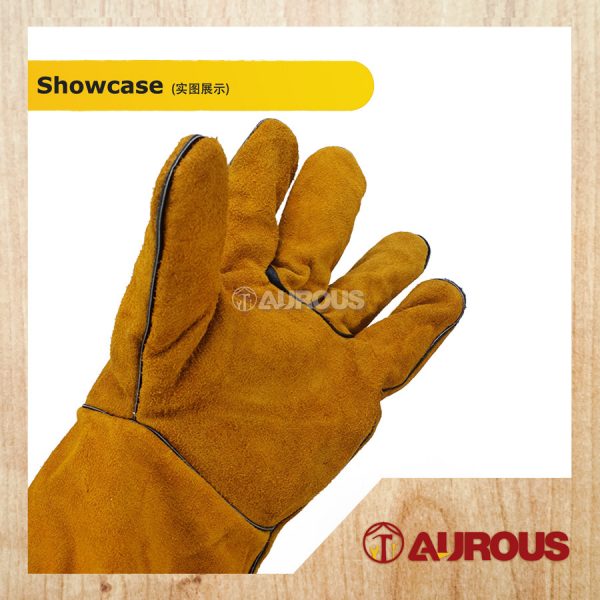 FULL LEATHER WELDING HAND GLOVES 13" (ORANGE BROWN / RED) - 1 PAIR - Image 3