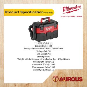 MILWAUKEE M18 CORDLESS GEN II WET & DRY VACUUM BLOWER CLEANER M18 VC-2-0 - Image 8