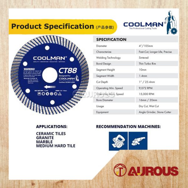 COOLMAN 88 SERIES CT88 THIN TURBO SUPREME BLADE CUTTING DISC 4''/105MM - Image 3