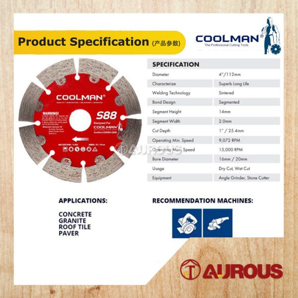 COOLMAN 88 SERIES S88 DRY SEGMENTED BLADE CUTTING DISC 4''/112MM - Image 3