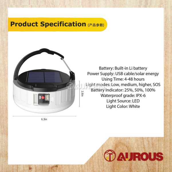 LED OUTDOOR CAMPING LANTERN 4MODE USB /SOLAR RECHARGEABLE LED TENT LIGHT BULB HB208 - Image 5
