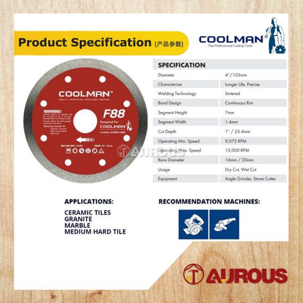 COOLMAN 88 SERIES F88 CONTINUOUS RIM BLADECUTTING DISC 4"/105MM - Image 3
