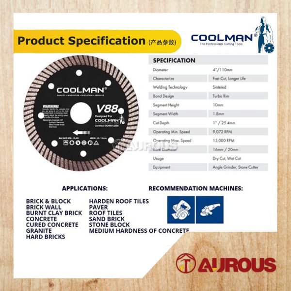 COOLMAN 88 SERIES V88 CONTINUOUS TURBO RIM BLADE CUTTING DISC 4''/110MM - Image 3