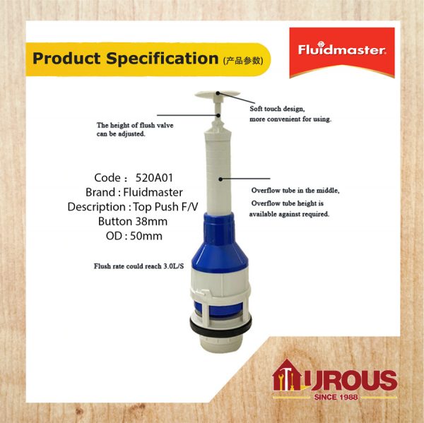FLUIDMASTER SINGLE FLUSH PUSH BUTTON / TOP PUSH FLUSH VALVE 520A01 2" (50MM) - Image 7
