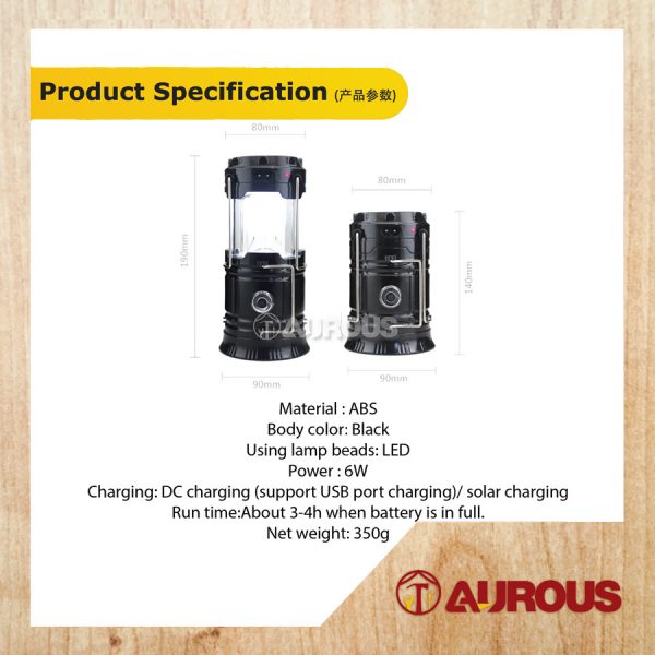 PORTABLE LED OUTDOOR SOLAR RECHARGEABLE CAMPING LANTERN LED TORCH LIGHT SH-5800T - Image 6