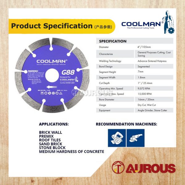 COOLMAN 88 SERIES G88 SEGMENTED DRY BRICKS CUTTING BLADE CUTTING DISC 4''/105MM - Image 3