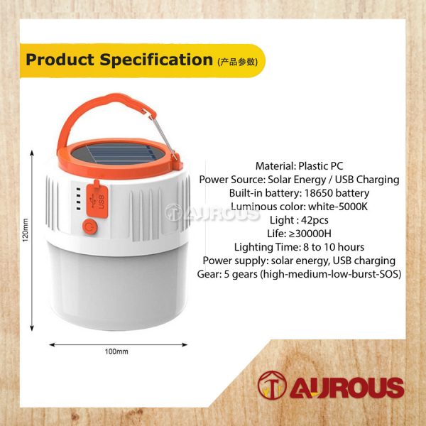 LED OUTDOOR USB /SOLAR RECHARGEABLE CAMPING LANTERN LED LIGHT BULB V66 [ORANGE/WHITE] - Image 4