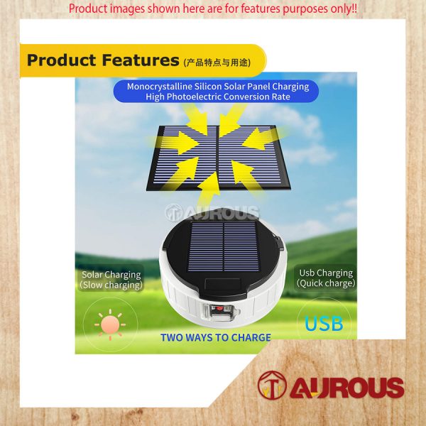 LED OUTDOOR CAMPING LANTERN 4MODE USB /SOLAR RECHARGEABLE LED TENT LIGHT BULB HB208 - Image 6