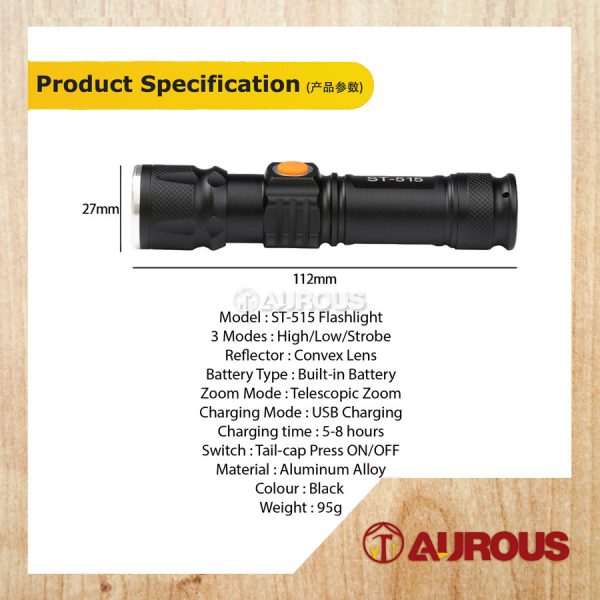 OUTDOOR ST-515 T6 MINI USB FLASHLIGHT LED 800LM CHARGEABLE TORCH LIGHT - Image 5