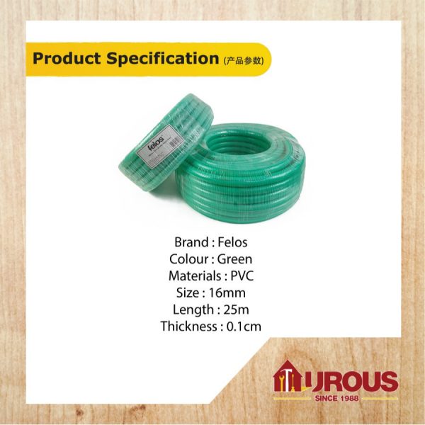 FELOS PVC GARDEN HOSE GREEN C/W NET 16MM x 25M - Image 6