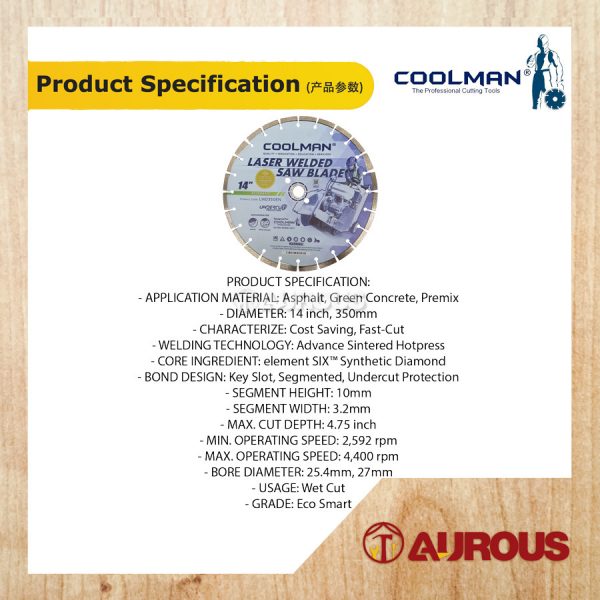 COOLMAN LWD350EN LASER WELDED SAW BLADE DIAMOND CUTTING DISC 14" - Image 3