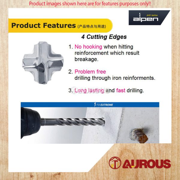 ALPEN MAYKESTAG F8 EXTREME 4 CUTTER SDS PLUS HAMMER DRILL BIT CUTTING EDGES - Image 8