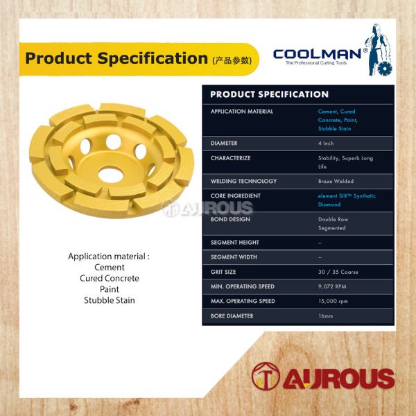 COOLMAN DOUBLE ROW DIAMOND DISC GRINDING WHEEL SUPREME 4''/105MM (CW100DRU) - Image 2
