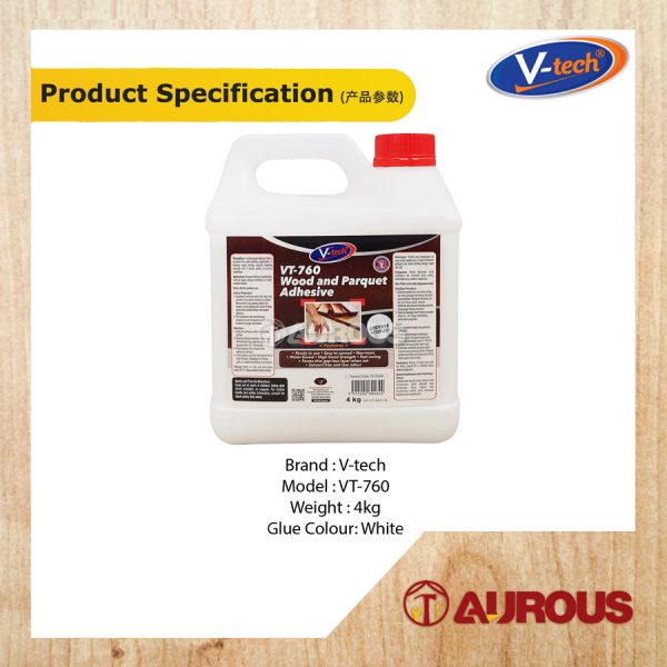 V-TECH VT-760 WOOD AND PARQUET ADHESIVE WHITE GLUE GAM KAYU (4KG) - Image 2