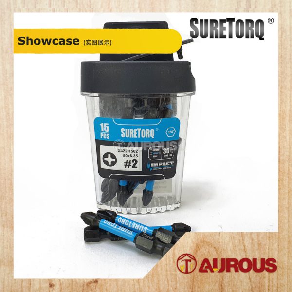 SURETORQ 15PCS MAGNETIC IMPACT POWER SCREW BIT SET 0422-1502 [TIC TAC CASE] - Image 2