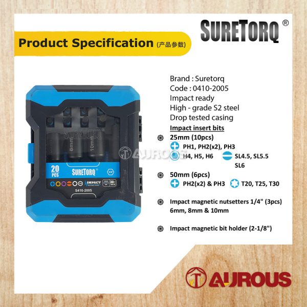 SURETORQ 20PCS IMPACT SCREW DRIVER ACCESSORRY BIT SET (0410-2005) - Image 4