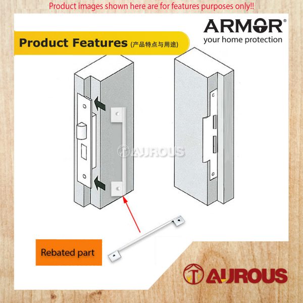 ARMOR STAINLESS STEEL SUS 304 REBATED PART FOR MORTISE LOCK STRIKER PLATE MORTISE (ARP-A240MM) - Image 4