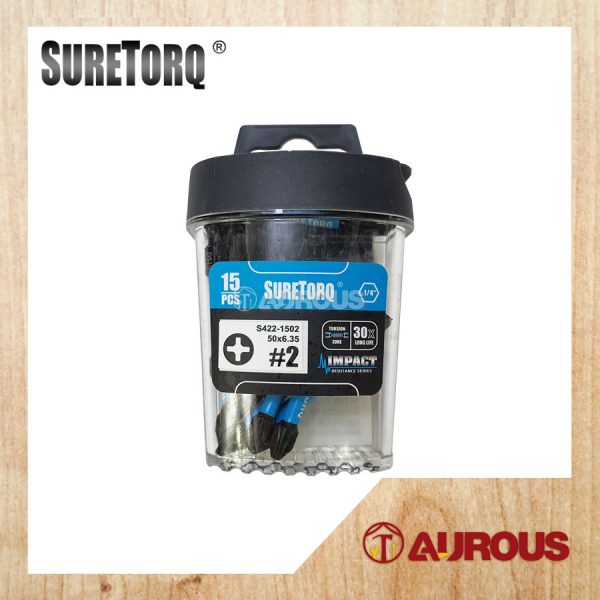SURETORQ 15PCS MAGNETIC IMPACT POWER SCREW BIT SET 0422-1502 [TIC TAC CASE]