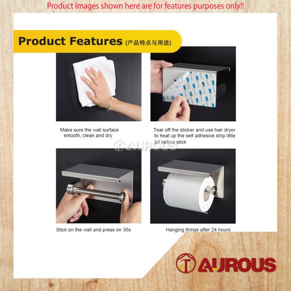STAINLESS STEEL SUS 304 WALL MOUNT SELF ADHESIVE BATHROOM TOILET TISSUE PAPER ROLL HOLDER WITH TOP SPACE - Image 8
