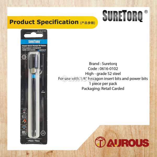 SURETORQ MAGNETIC IMPACT QUICK CHANGE BIT HOLDER 6MM 1/4 X 152MM (0616-0102) - Image 6