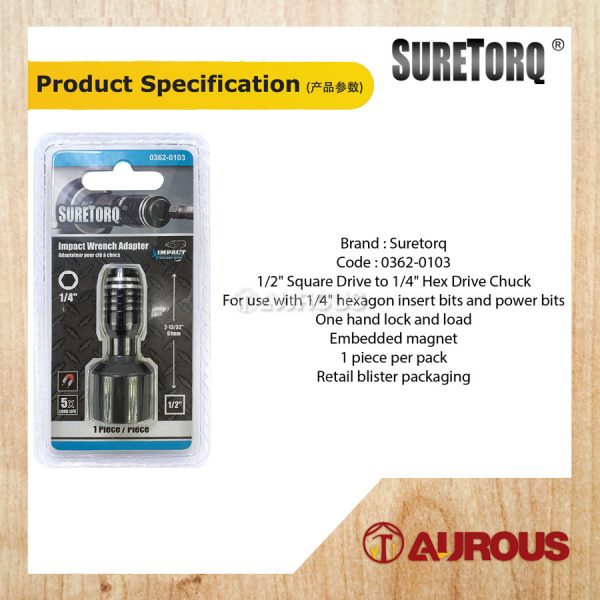 SURETORQ MAGNETIC IMPACT SQUARE DRIVE BIT HOLDER 6MM 1/2'' X 1/4'' X 61MM (0362-0103) - Image 6