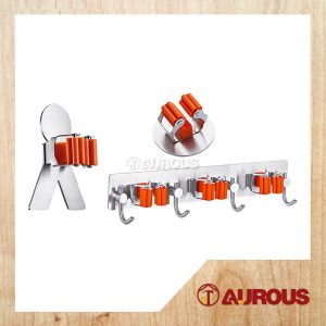 STAINLESS STEEL SUS304 SELF ADHESIVE PULL OUT BROOM MOP HOOK HANGER HOLDER V116 (HUMAN/CIRCLE/3HOLDER 4HOOK)