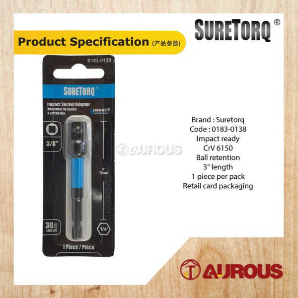 SURETORQ IMPACT SOCKET ADAPTER 3/8 x 75MM (0183-0138) - Image 6
