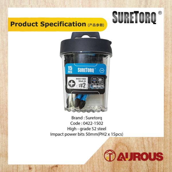 SURETORQ 15PCS MAGNETIC IMPACT POWER SCREW BIT SET 0422-1502 [TIC TAC CASE] - Image 5